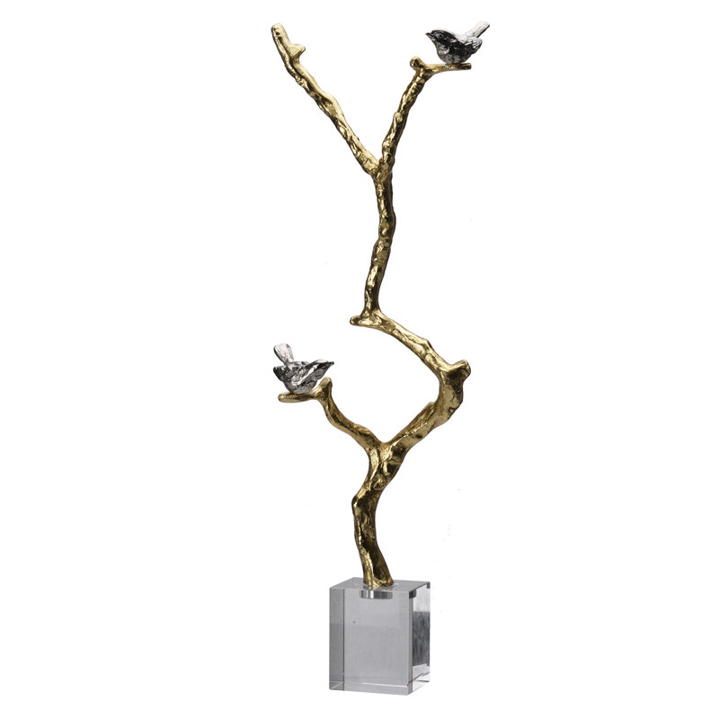 Sculpture de branche 8 x 3 x 25 po sur support en cristal