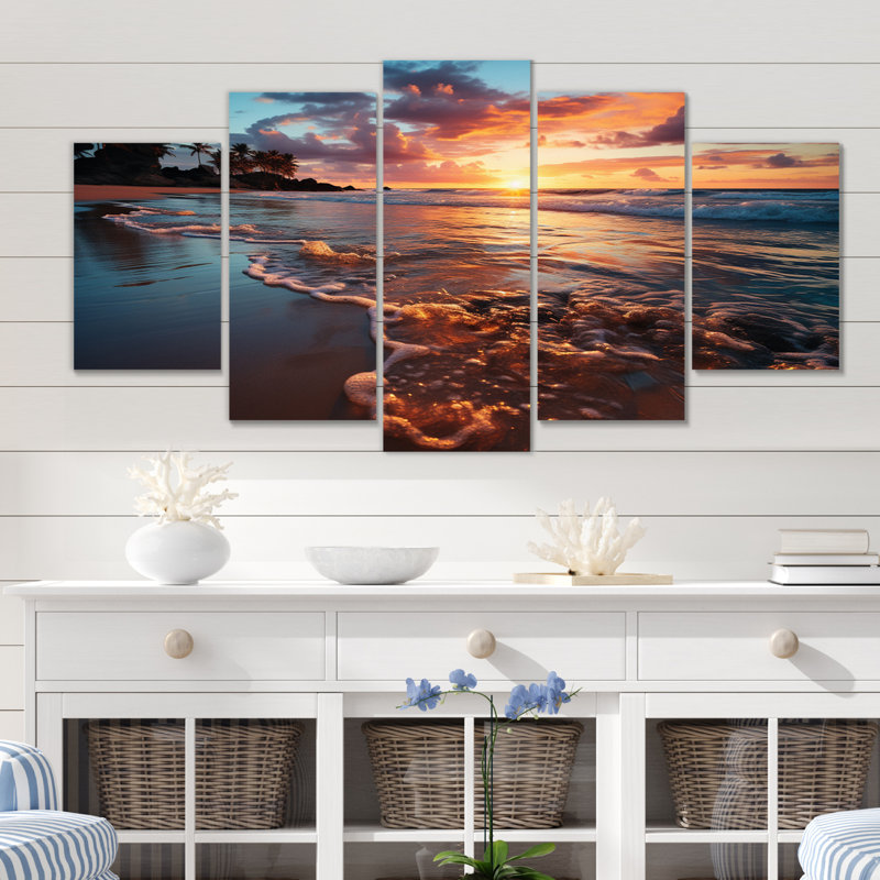Sunset Beachside Horizon III - Ensemble de décoration murale bord de mer en métal