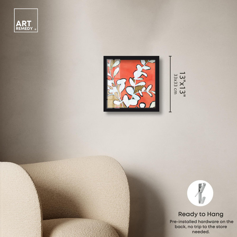 «Ficus Peach Shade Leaves» par Art Remedy, H 13 po x l 13 po, Noir