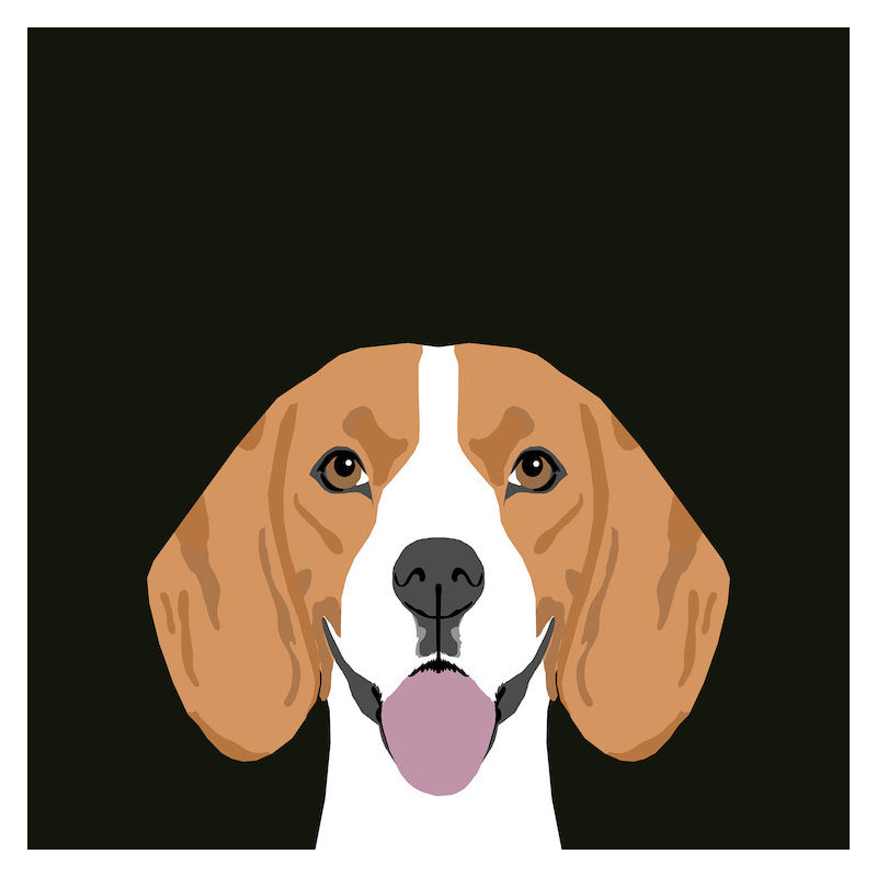 Beagle, impression sur toile tendue, H 26 po x l 26 po x P 1,5 po, Pas de tapis, Toile tendue