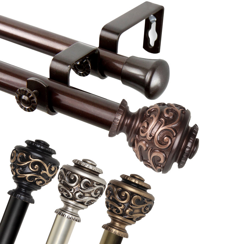 Tringle à rideaux double réglable en métal Charleen, Nickel satiné, 28 à 48 po