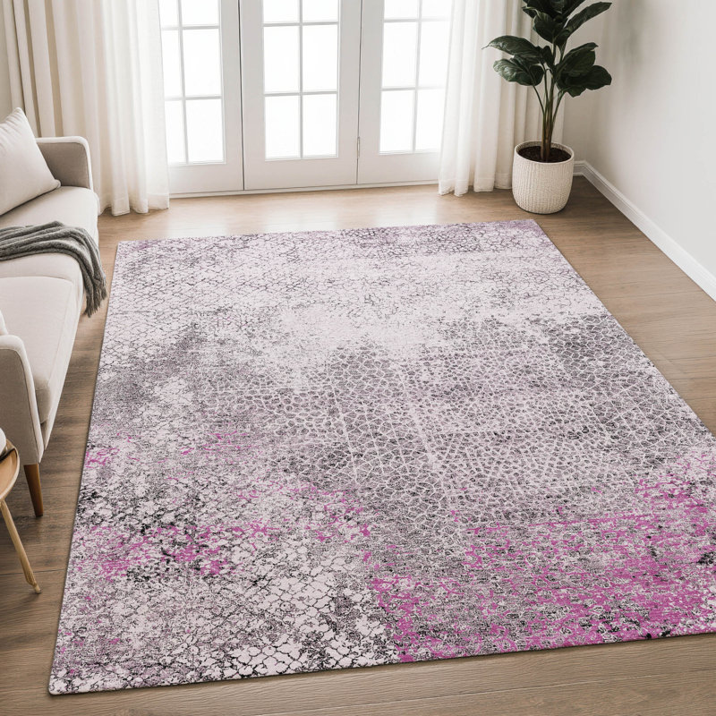 Tapis moderne lavable à la machine intérieur / extérieur ACN2743, Rose, 10 pi x 14 pi