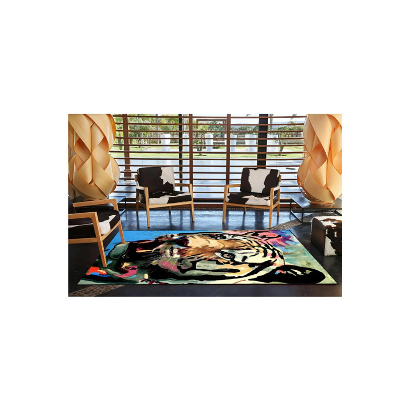 Tapis décoratif lavable animal dans les tons bleus, Rectangle 4 pi 8 po x 6 pi 7 po