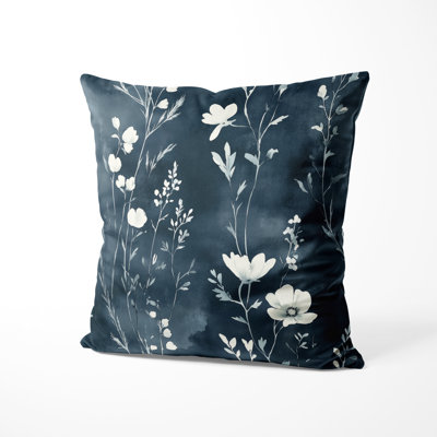 Country Farmhouse Accent Pillow - Floral Slate Meadow Printed Throw Pillow