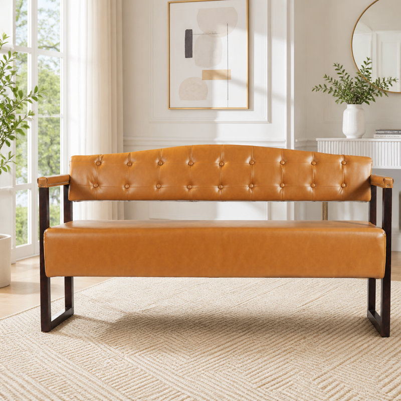 Banc de pièce, canapé de réception moderne de style Mid-Century 57,83 po avec dossier capitonné et garniture cloutée