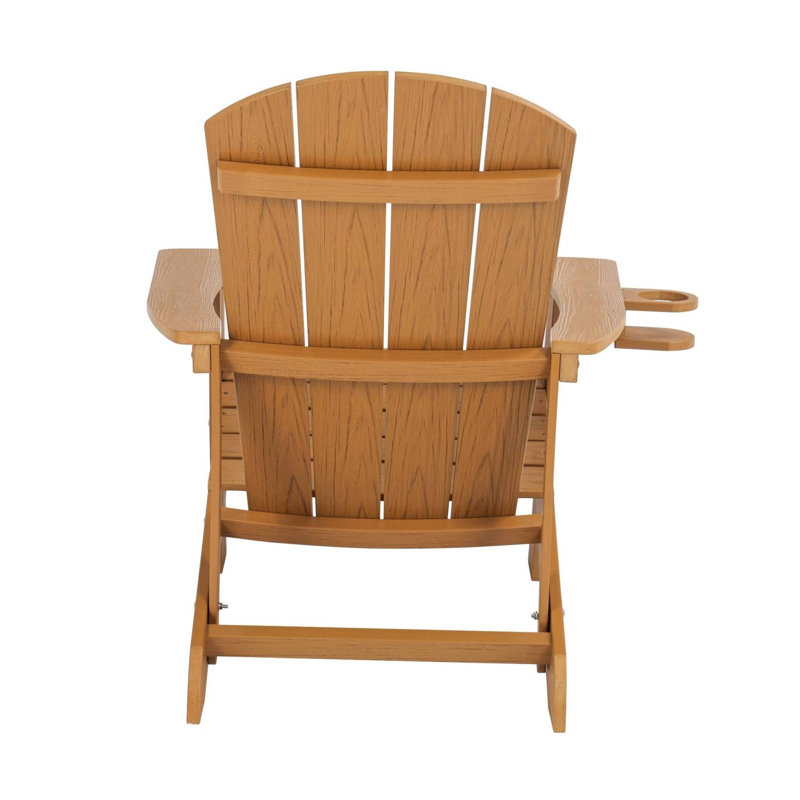 Adirondack Chair, Outdoor Lounge Chair With Built-In Side Cup Holder, Teak