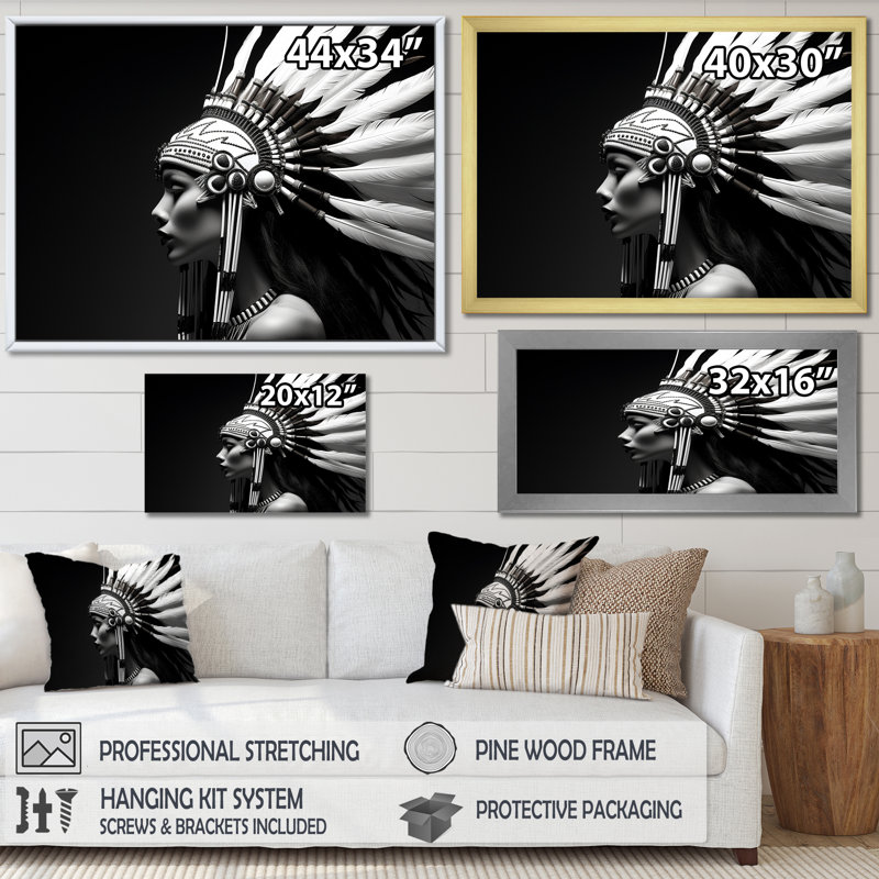 Femme esprit noir et blanc sur toile, Cadre flottant doré, H 12 po x l 20 po x P 1 po