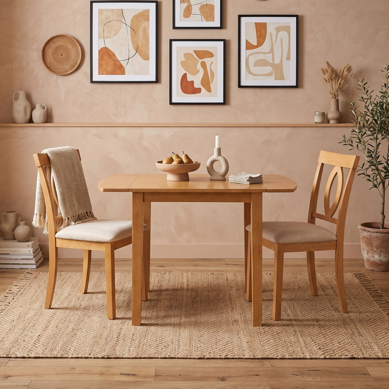 Ensemble de salle à manger 3 pièces avec table à abattants et chaises rembourrées, Natural