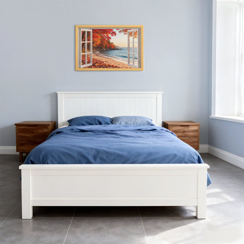 Paysage et nature, scène de plage d'automne à travers une fenêtre ouverte, Toile tendue, Ne s’applique pas, H 24 po x l 16 po