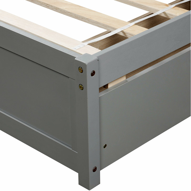 Lit plateforme avec rangement à deux tiroirs et tête de lit, alliant design épuré et rangement pratique pour les chambres à coucher modernes.
