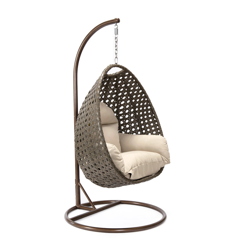 Balancelle d'extérieur pour 1 personne avec support Brookstonval, support pour œuf suspendu en osier tissé à la main, structure en fer résistant aux rayons UV, méridienne de patio rembourrée pour porche, jardin, balcon et cour arrière
