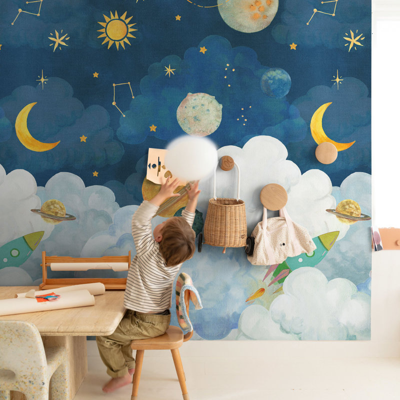 Little Dreamers Collection Journey Into Space 62.5-inches wide x 9.18-feet high 3-Panel Wall Mural
