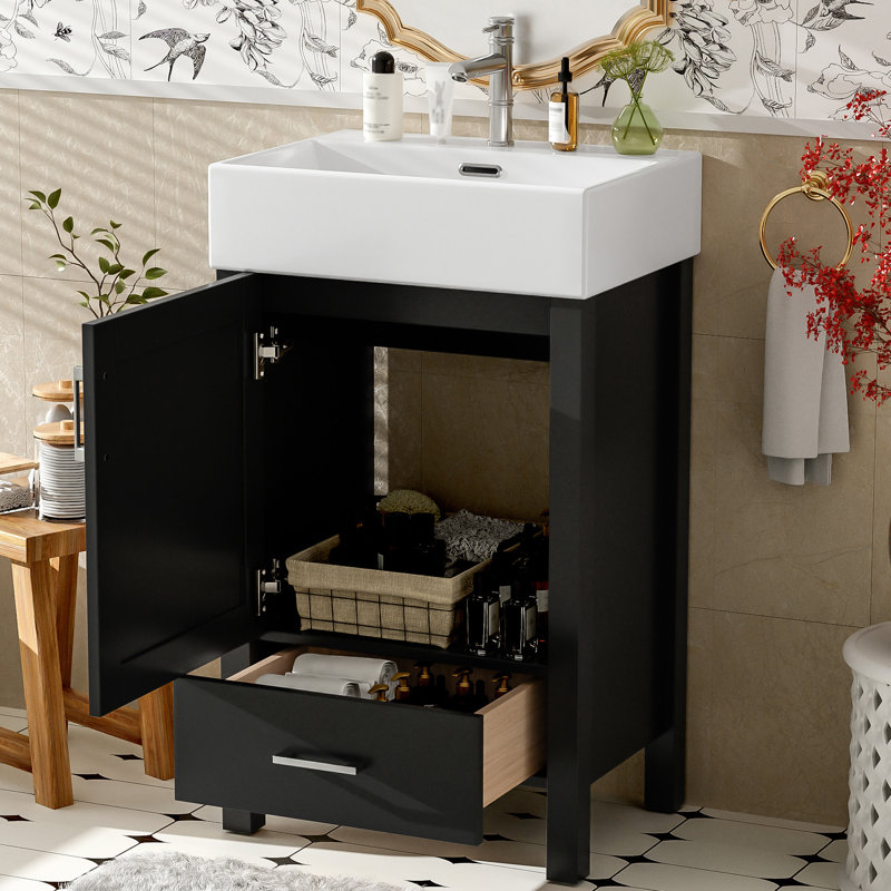 Meuble-lavabo 20,3 po avec comptoir en céramique, Noir