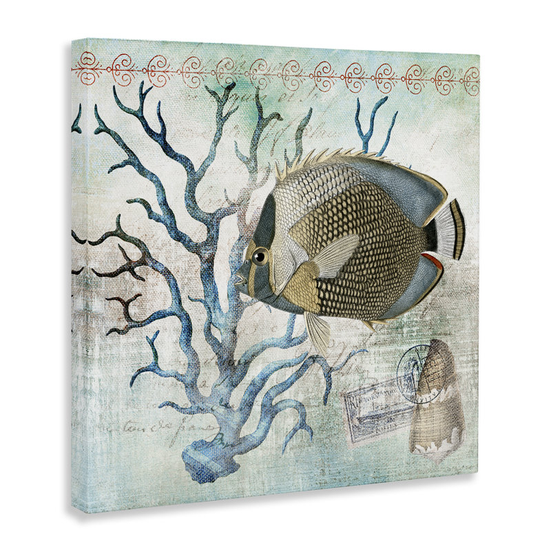 Art mural rétro sur toile et vie aquatique, conception par Susan Arnot, H 24 po x l 24 po