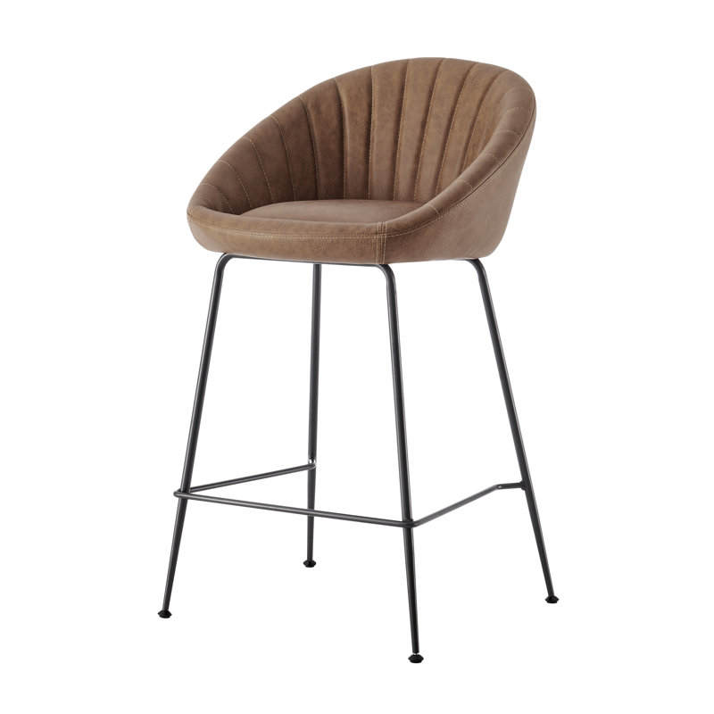 Abey Upholstered Counter Stool, Faux Leather-Umber Brown