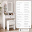 Ensemble de coiffeuse avec miroir lumineux intelligent, prises intégrées et tabouret de rangement rembourré