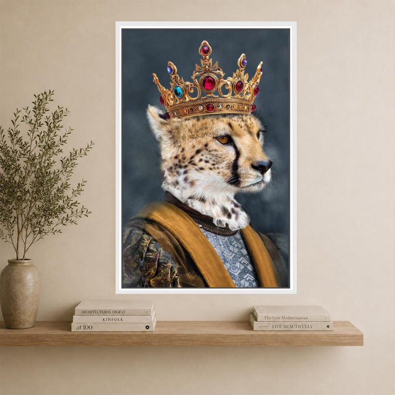 Cheetah King par CAD Designs - Impression sur toile, H 60 po x l 40 po, Cadre flottant biseauté, Blanc