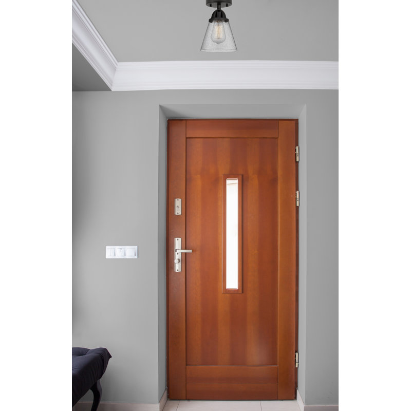 Plafonnier semi-encastré en verre à DEL, Grainé, H 9,25 po x l 6,25 po x P 6,25 po, Noir mat