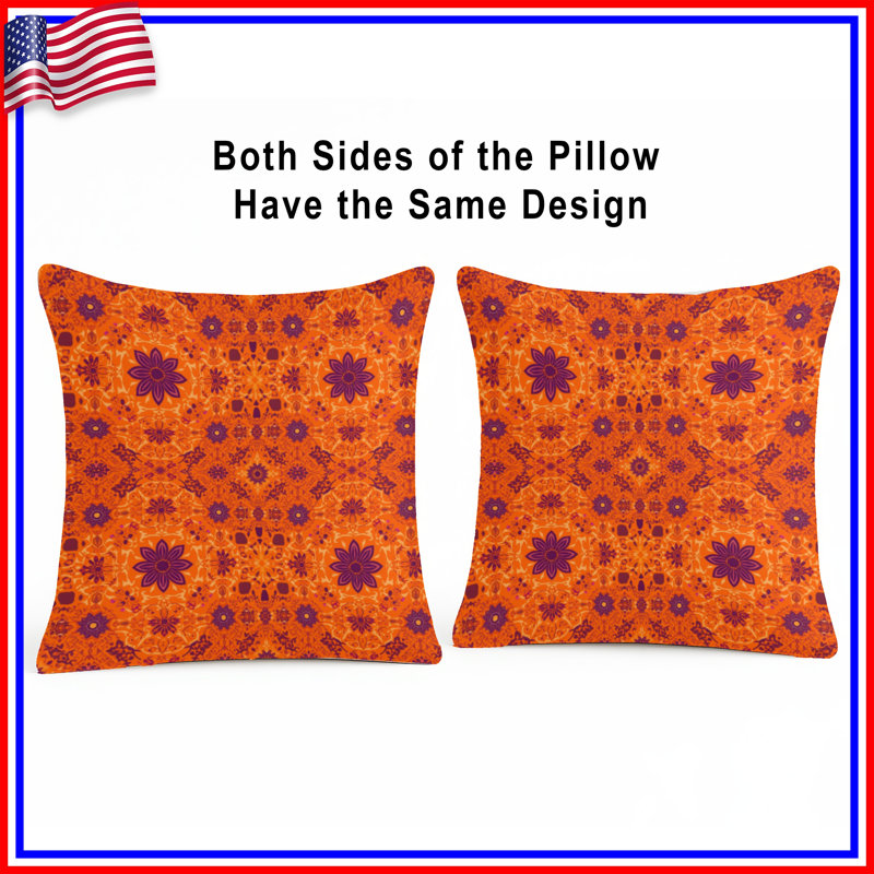 Coussins décoratifs oranges et mauves à motif mandala, 14 X 14 pouces