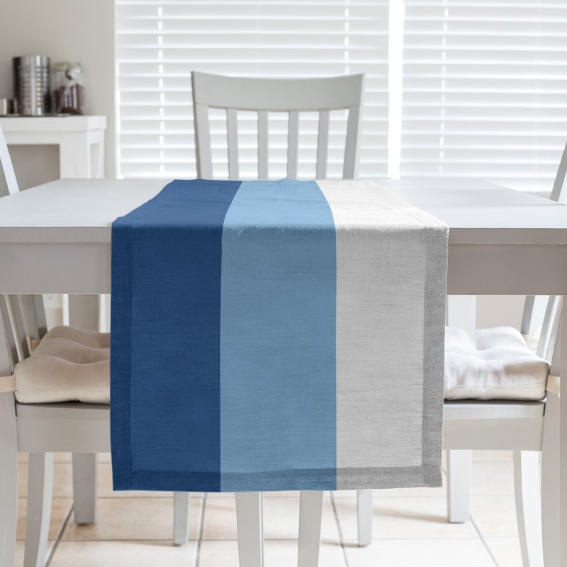 Chemin de table Seattle, Kansas, 90 po x 16 po, Bleu royal / bleu poudre / blanc