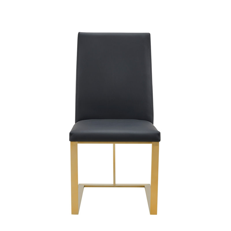 Cid Anki 19 Inch Dining Chair, Faux Leather, Brass Steel Finish