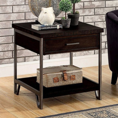 Wren 23 po Table de bout carrée en chêne foncé avec tiroir doublé de feutre