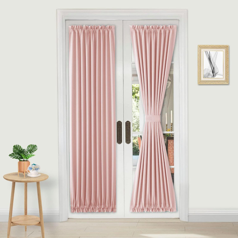 1 Panel French Door Curtains Rod Pocket Thermal Blackout Curtain with Tieback for Doors with Glass Window, Kitchen and Patio Doors for Privacy