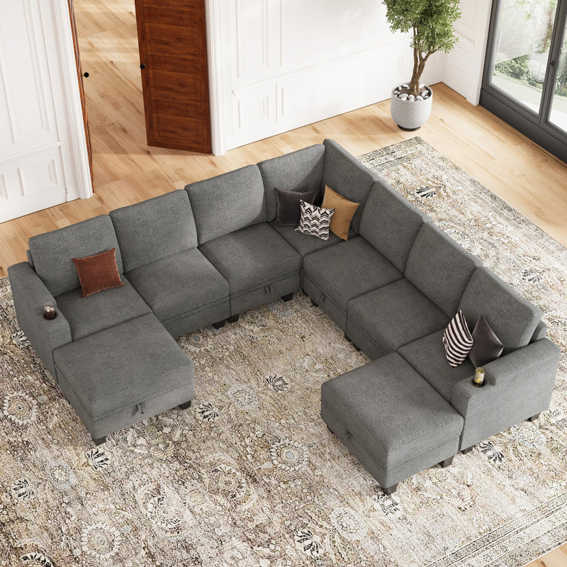 Grand canapé de rangement Janille Chenille, Gris