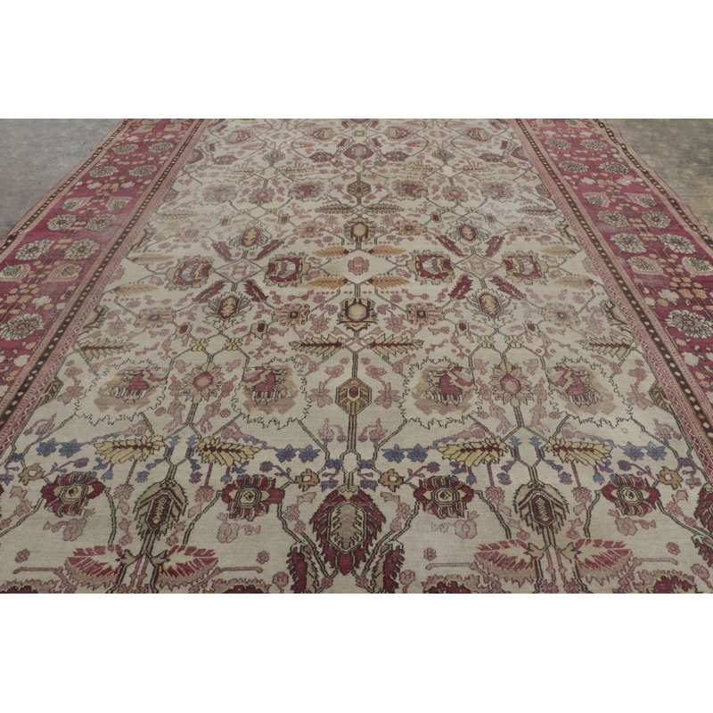 Oversized Antique Agra Rug In Red And Gold With Floral Pattern - Rug & Kilim