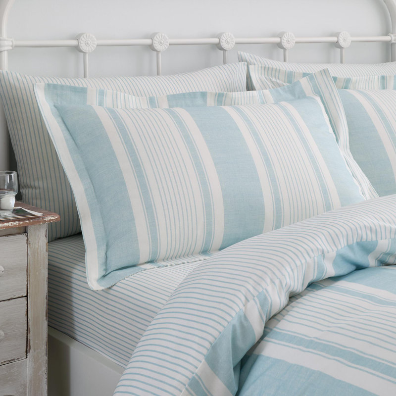 Finlay Stripe Cotton Blend Striped Duvet Cover Set with Pillowcases Included, Double Duvet Cover Set + 2 Pillowcases