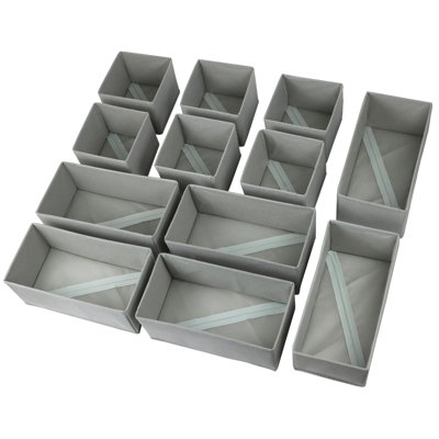 Set Of 12 Drawer Organizer, Fabric Closet Organizer And Storage Baskets,Foldable Drawer Divider For Clothing,Sock,Ties,Underwear Drawer Organizers(Gra