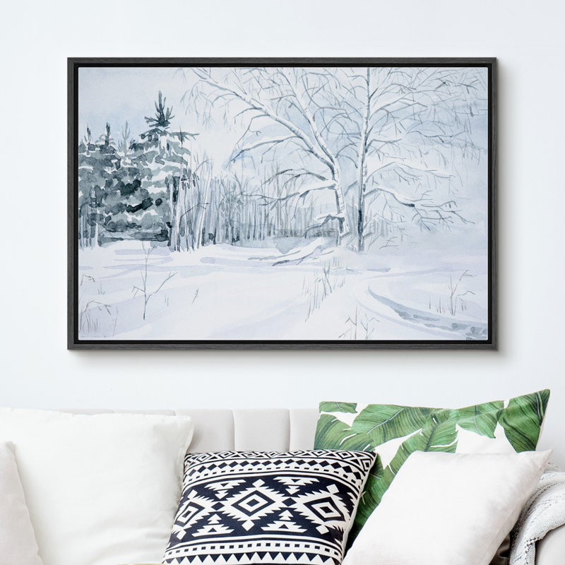 «Abstract Forest Winter Country Snowy Landscape», reproduction d'art sur toile encadrée, Noir, noir, noir, noir