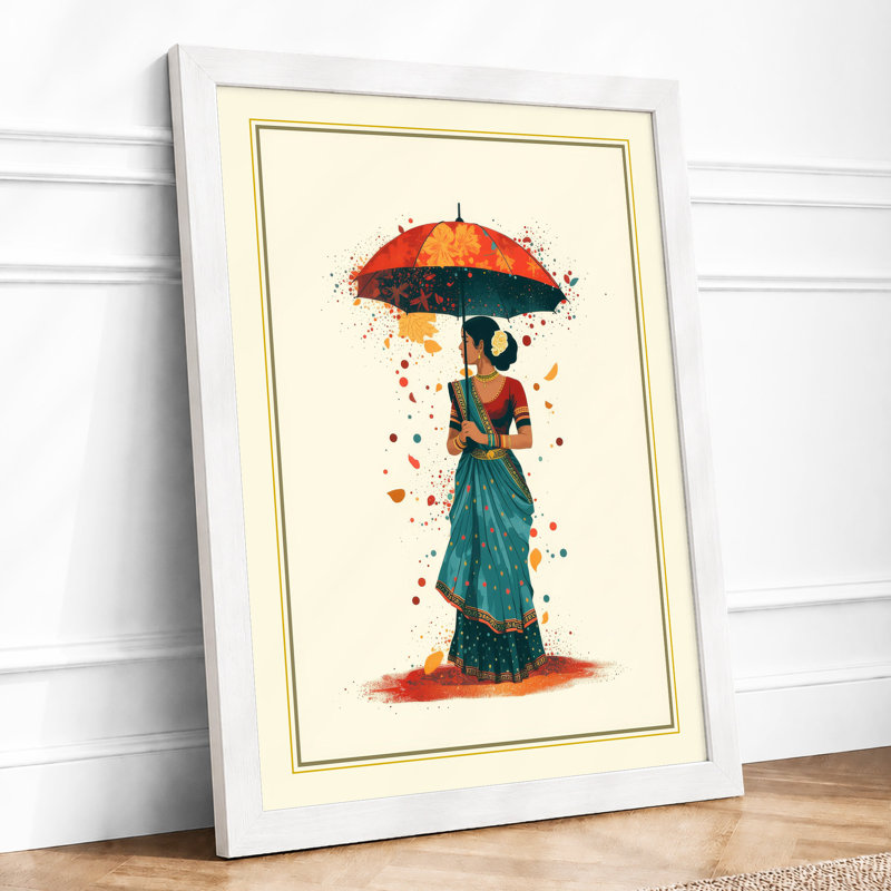 Woman with Umbrella Modern - Framed Print, A1 - 84.1 x 59.4 cm, White