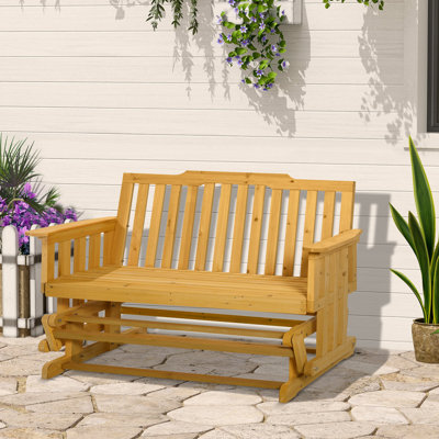 Outsunny 2-Person Patio Swing Glider Bench With Quick Drying Design And Wide Armrest, Wood Rocking Chair Loveseat For Backyard Garden Porch, Natural