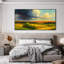 Très grande reproduction d'art sur toile - Ciel orageux au-dessus des champs, coucher de soleil vibrant, décor de ferme pour le salon ou la chambre à coucher - «Assemblage requis du cadre (cadre non fini)»-119896436