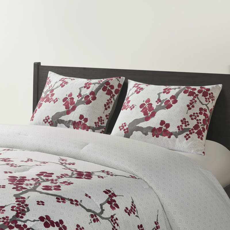 Ensemble d'édredon en satin de coton 3 pièces Cherry Blossom, Très grand