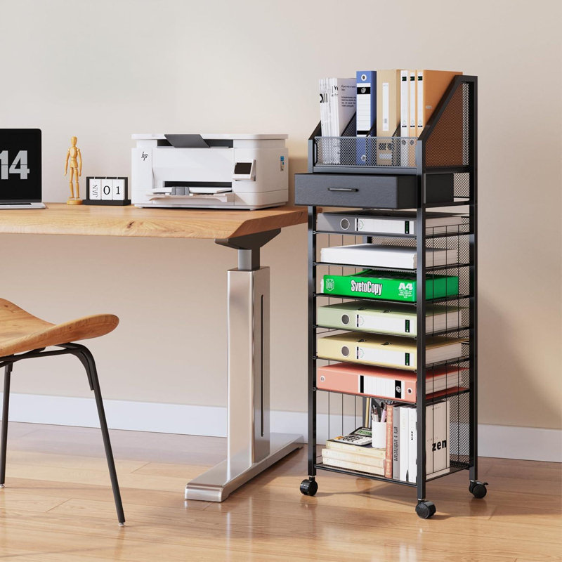 Chariot-classeur roulant à 9 niveaux, organisateur de papier avec tiroir et plateaux, organisateur de bureau en bois, rangement de bureau et classeur pour espace de travail, maison, école