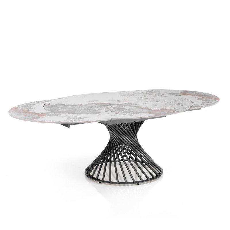 Daely Extendable Oval Metal Base Dining Table, Grey