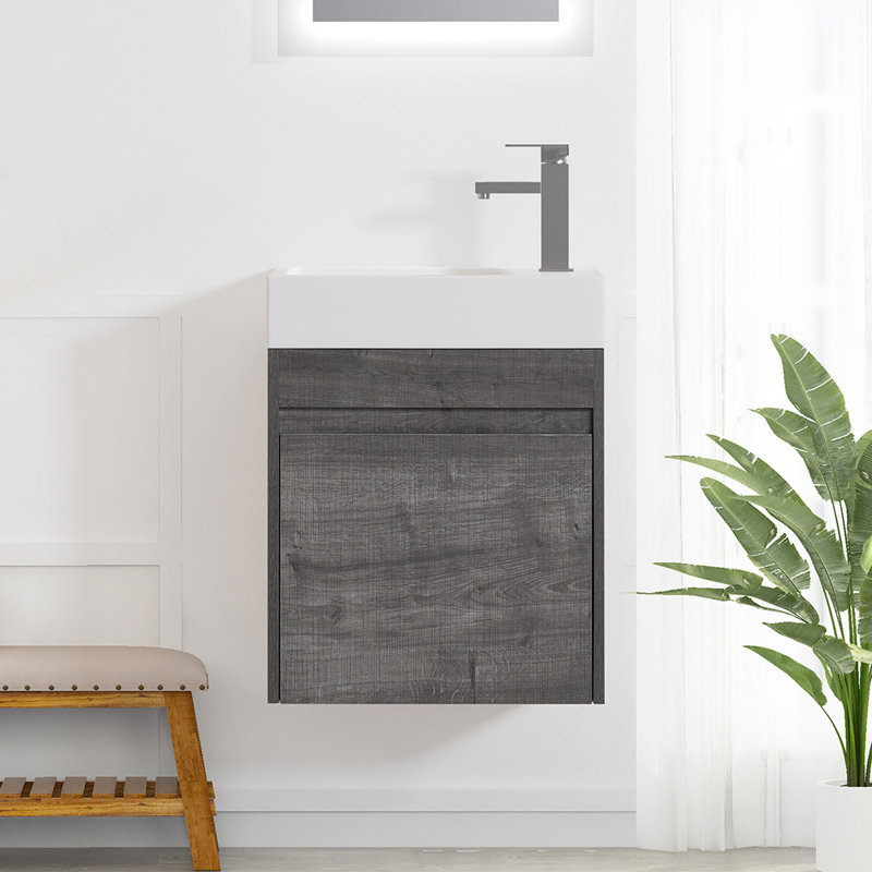 Coleten 18.1 " W Free Standing Wall Mounted 1 Single Vanity Bathroom Vanity With Resin Top, Gray