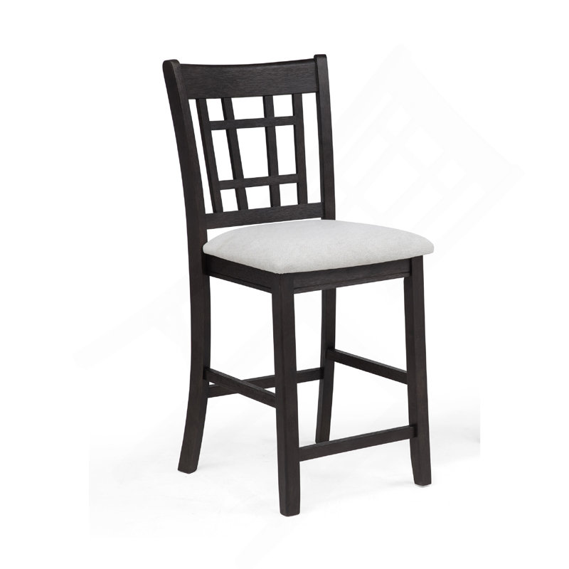 2Pc Counter Height Upholstered Pub Chairs Dining Room Wooden Solid Wood Furniture Charcoal Black