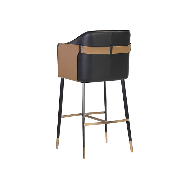 Carter Upholstered Stool with Metal Frame, Black/Cognac, Bar Stool (30.25" Seat Height)