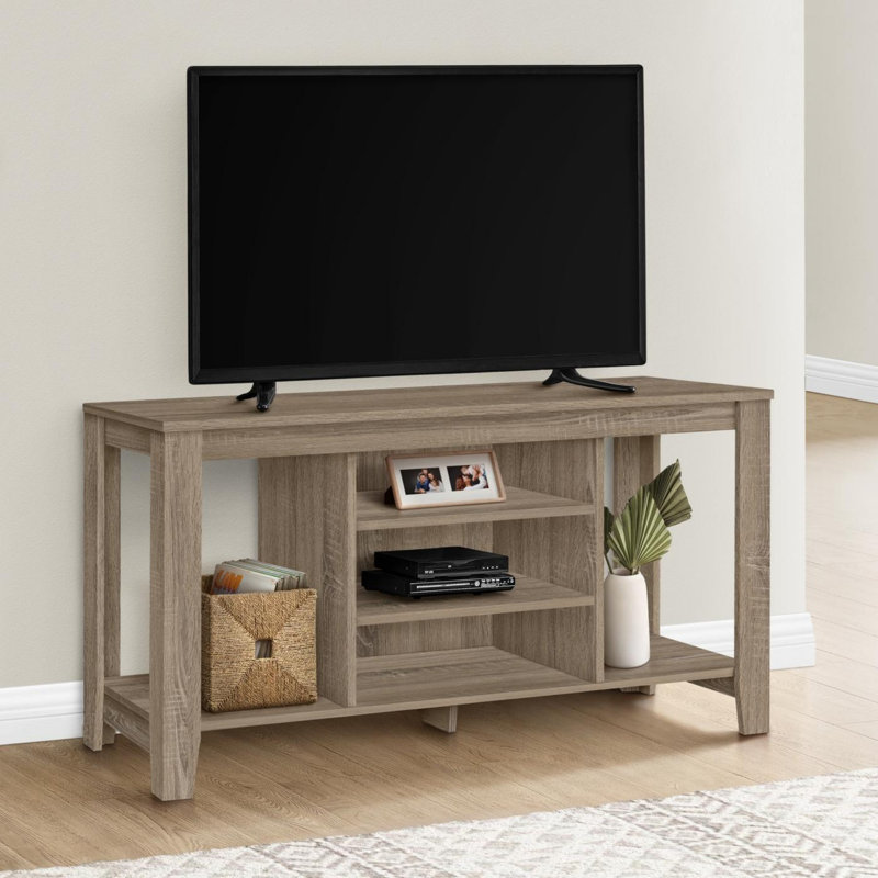 Meuble télé 48 po avec tablettes de rangement, idéal pour les petits espaces et la vie moderne, Marron foncé