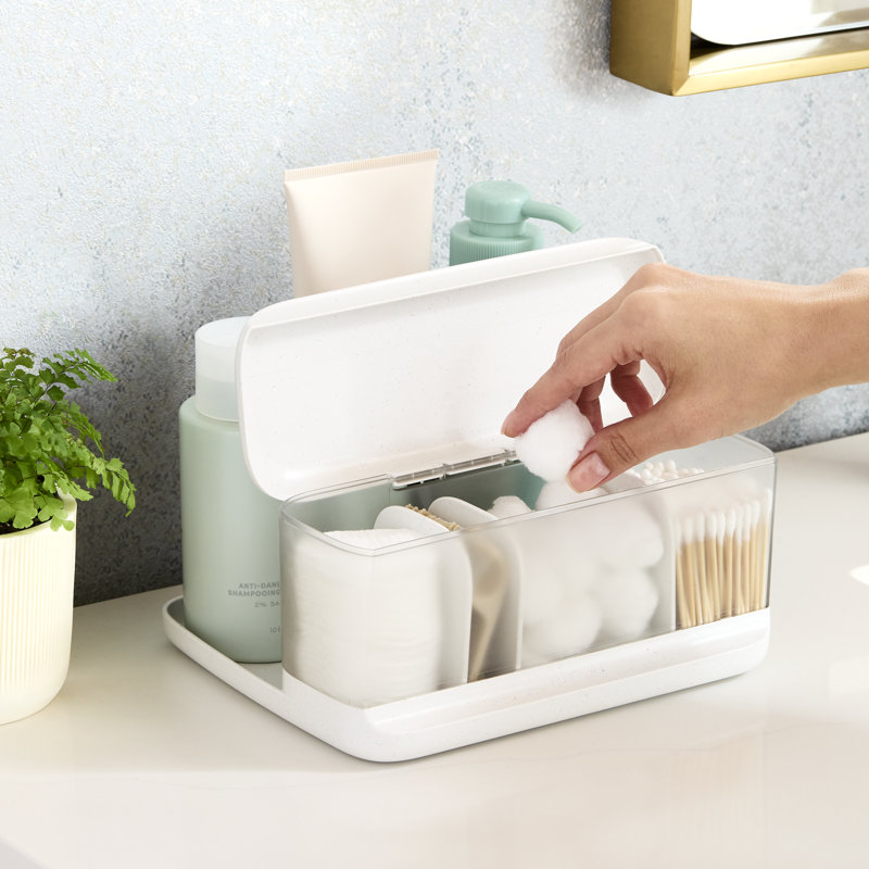 White Rectangular Plastic Bathroom Countertop Organizer with Dividers