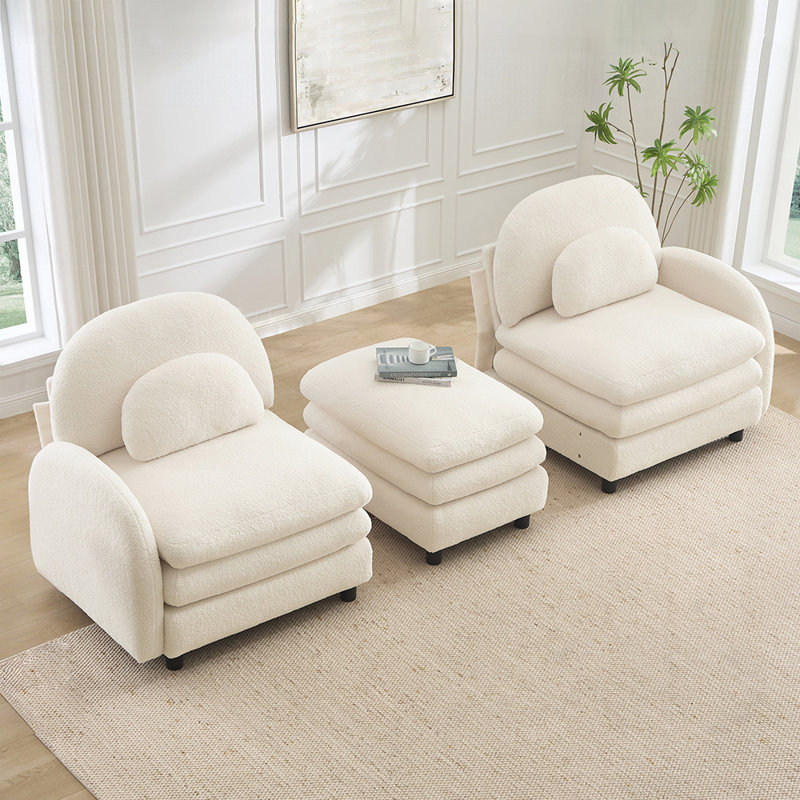Causeuse en tissu Teddy, 35.4" H x 68.5" W x 55.5" D, Beige White