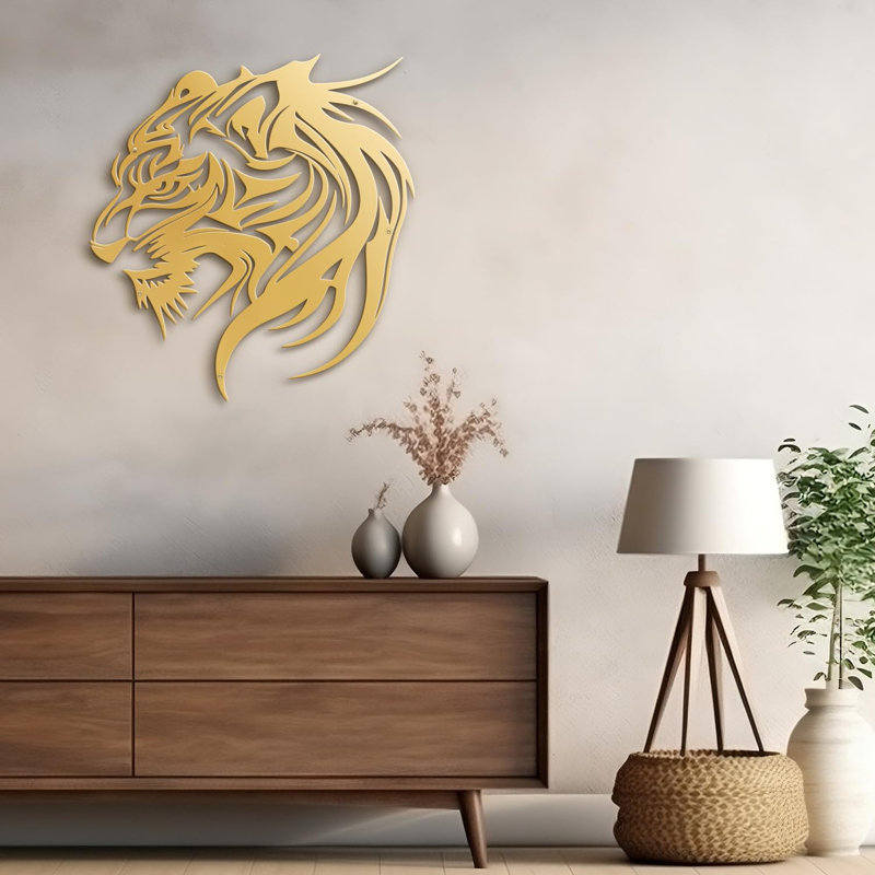 Tigre, animaux, sculpture murale abstraite moderne, décoration murale en métal pour l'extérieur, Or