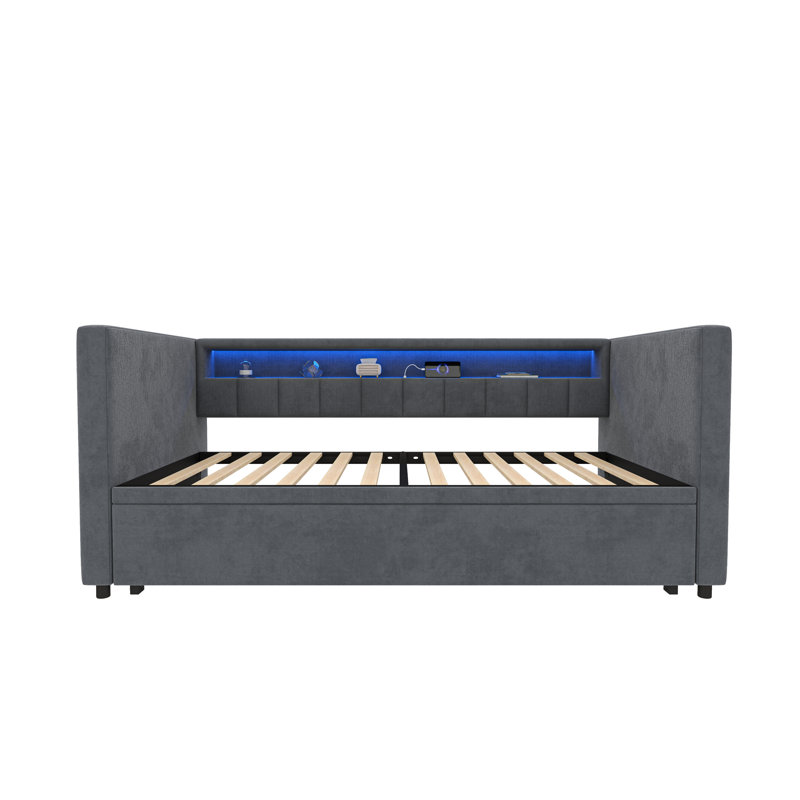 Upholstered Daybed with Trundle, Dark Gray