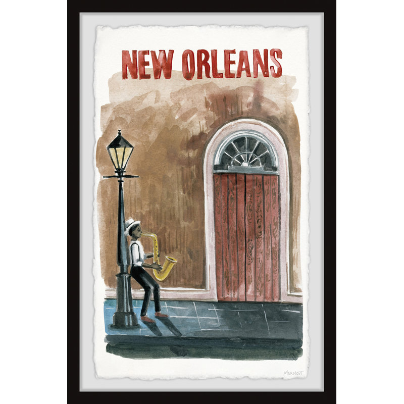 Street Trumpeter par - peinture encadrée, H 45 po x l 30 po x P 1,5 po