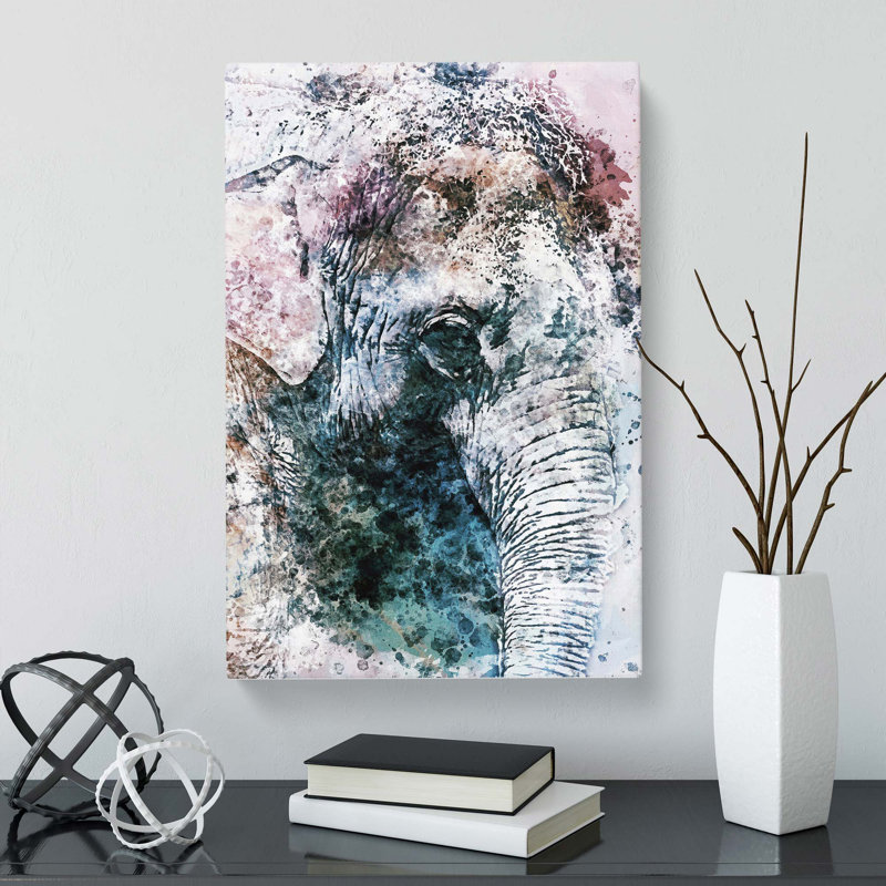 Graceful Elephant Portrait in Abstract - Wrapped Canvas, 50cm H x 35cm W x 3cm D