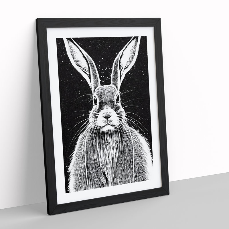 Monochrome Hare No.3 - Single Picture Frame Print, 64cm H x 46cm W x 2cm D, Black