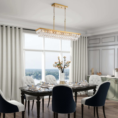 Grand lustre rectangulaire en laiton brossé 8 lumières Anya